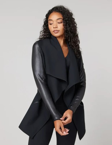 SPANX Jacke mit drapierter Vorderseite schwarz Ponte Kunstleder Größe XS neu mit Etikett - Bild 6 von 20