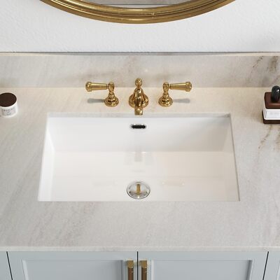 24 Inch Undermount Bathroom Sink Rectangle Ceramic with Overflow