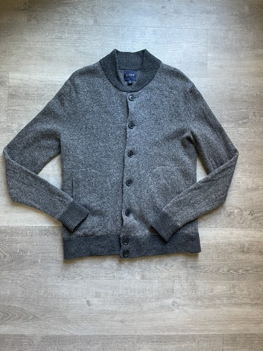 JCrew Mens Lambswool Bomber Cardigan 