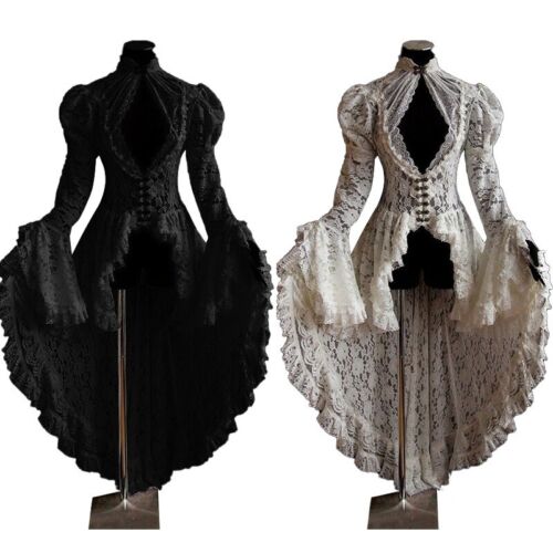 Robe tunique taille plus gothique longue dentelle respirante steampunk Renaissance chaude - Photo 1 sur 16