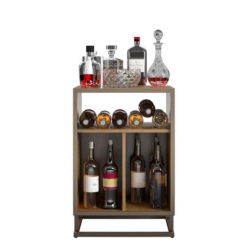 Turntable Stand Walnut Light Brown Wood Metal Frame Open Cubbies Storage Space - Picture 6 of 11