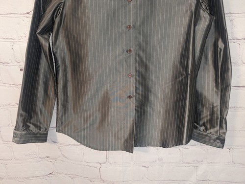 Jones New York Damen 100 % Seide grau Nadelstreifen Knopfleiste Bluse Größe 4P - Bild 3 von 9