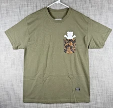 Size L - Grizzly Grip Tape Snakeskin Bear Breast Pocket Graphic T-Shirt Green