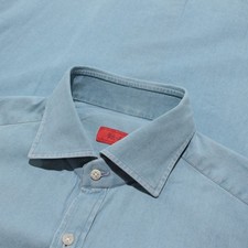 Isaia NWT Long Sleeve Dress Shirt Size 15.5 39 in Blue 100 Cotton