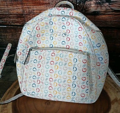 Guess Bag White Rainbow Logo Mini Backpack Multi Pockets  display picture 3
