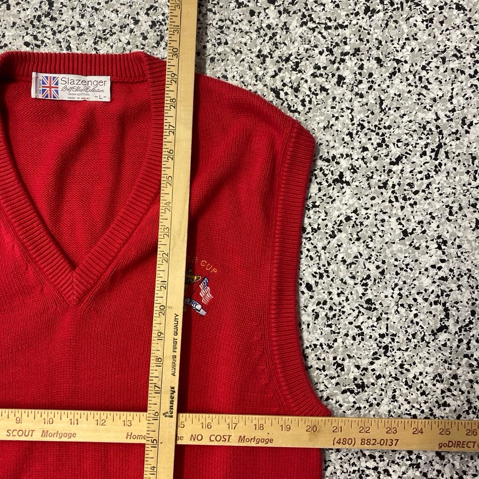 Chaleco Suéter Vintage Slazenger Años 90 Rojo Copa Ryder Para Hombres L Rojo Cuello en V El Campanario Foto 4 de 4
