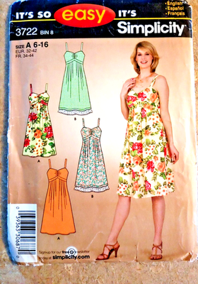 #ad New Simplicity 3722 Sun Dress Plain Hem or Lace Gathered Hem Knee lg Size 6 16 $5.95