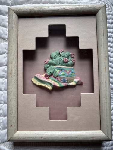 Vintage FIGI GRAFIK 3-D Wandbild Schattenkasten Kaktus Blumentopf Südwest Deko - Bild 8 von 8