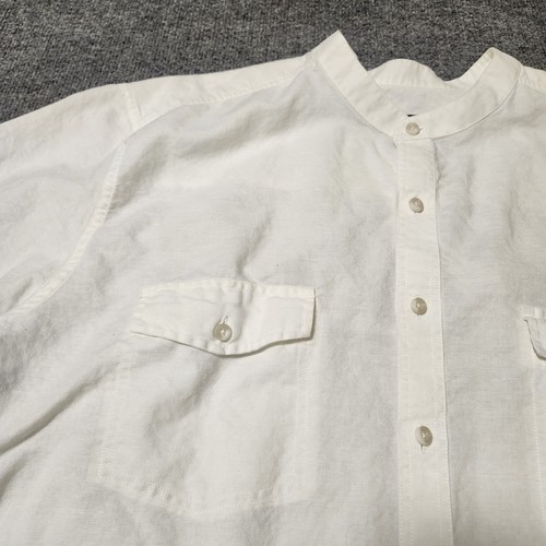 Eddie Bauer Shirt Mens XL Tall White Button Front Linen Blend Band Collar READ - Picture 4 of 17