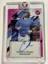 Topps 2025 Pristine Auto Connor Norby RC 1/15 Pink Refractor Marlins Encased