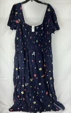 NWT GAP Women’s XXL Floral Smocked Bodice Maxi Dress Flutter Sleeves Navy Blue