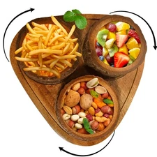 Rustic Wooden Bowl Set with 360° Rotatable Serving Tray – Handcrafted Kitchen...