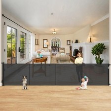 Reinforced 42" Extra Tall Retractable Dog Gate, 200" Extra Wide Baby Gate with S