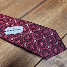Bruno Piattelli Men's Classic Silk Tie Red Black Floral Geometric