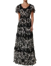 Dolce & Gabbana Black Silk Floral Lace Ricamo Ball Maxi Women's Dress