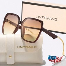 Oversized Square Sunglasses Brown Women Classic Modern Shades, Brown, Gold
