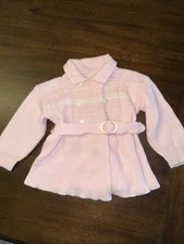 Vintage Baby Girl Belted Sweater Pink 3 Months