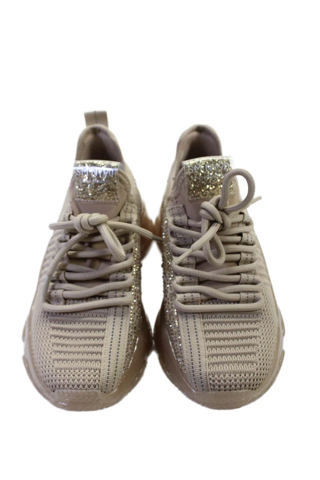 Steve Madden Girls Rhinestoned Detail Translucent Sole Sneakers Beige Size 2 - Image 2 of 4