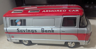 VINTAGE TIN H 162 MADE IN JAPAN SAVINGS BANK ARMORED CAR Friction Back Open BANK