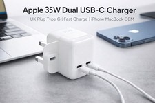 Apple 35W Dual USB-C Charger UK Plug Type G Fast Charge iPhone MacBook OEM