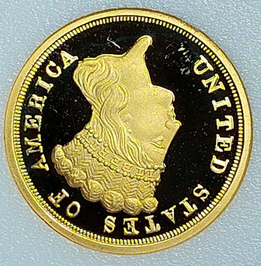 1870S Proof US 3 Three Dollar Gold Plated Coin Club Educational Piece - Image 2 of 4