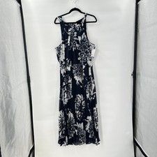 New Lane Bryant Floral Pleated Maxi Dress Size 16 Sleeveless Tie Neck Feminine
