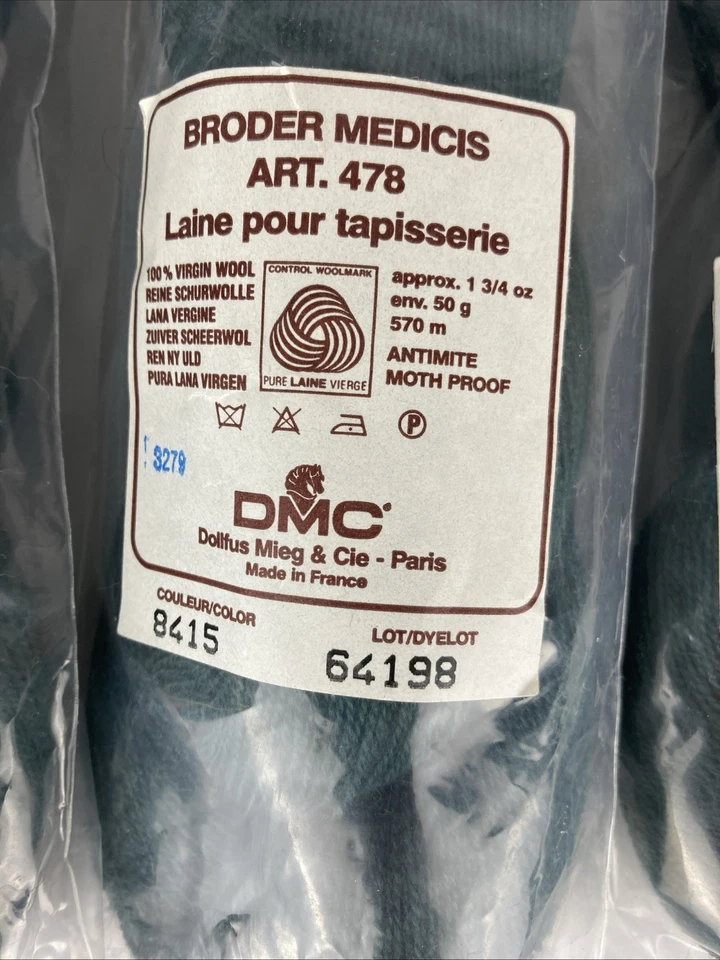 3 x HKS DMC Broder Medicis #8415 Dark Green Virgin Wool Thread VTG 570m - Image 3 of 4