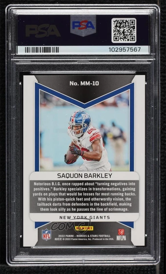 2022 Panini Rookies & Stars Man in Motion Gold /10 Saquon Barkley PSA 9 MINT - Image 2 of 2