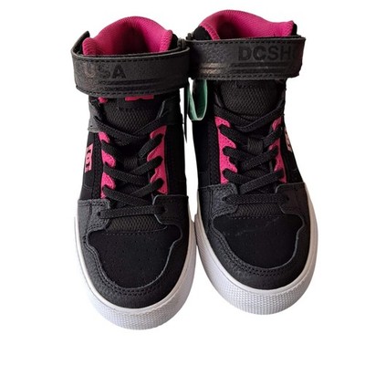 NWB DC Shoes Pure High Ev High-Top Suede Sneakers Shoes Black Pink Girls Size 2