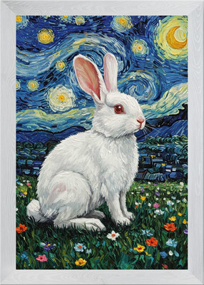Kaninchen in Sternennacht Stil Gemälde gerahmtes Wandbild Poster Leinwanddruck Bild