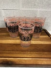 Vintage Mid Century Anchor Hocking Pink & Black Scroll Glass Set Of 8