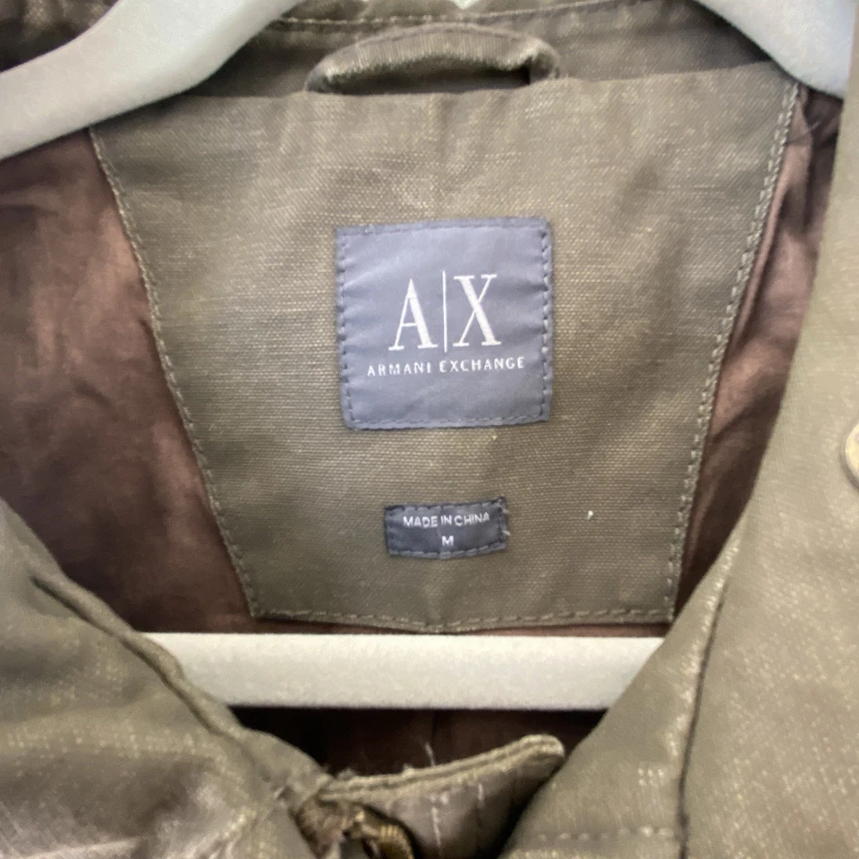 Men's A|X Armani Exchange Waxed Canvas Field Jacket Utility Coat Olive Green M - Image 2 of 4