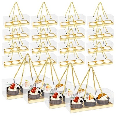 20 PCS Cupcake Packaging Boxes Plastic Containers Gold 9x3x3 Inch Party