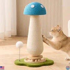 21.5" Sky Blue Mushroom Cat Scratching Post with Catnip & Sisal Scratcher Toy