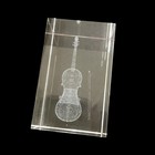 3D Laser Etched Crystal Glass Cube Violin Paperweight 3.25H x 2W Music Gift