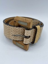 Vtg Jenny and The Boys Light Brown/Cream Leather Belt w Wood Buckle Small 7117