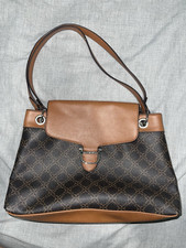 Nine West Brown Geometric Shoulder Bag Magnetic Flap Zip Silver Hardware Pockets
