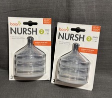 2 Boon Nursh Silicone Bottle Nipples 3-pk 2nd Stage 3m 6 TOTAL NIPPLES