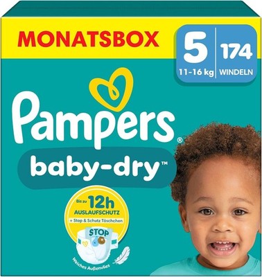 Pampers Baby-Dry Größe 5, 174 Windeln, 11kg-16kg, Bis zu 100% Auslaufschutz & Ko