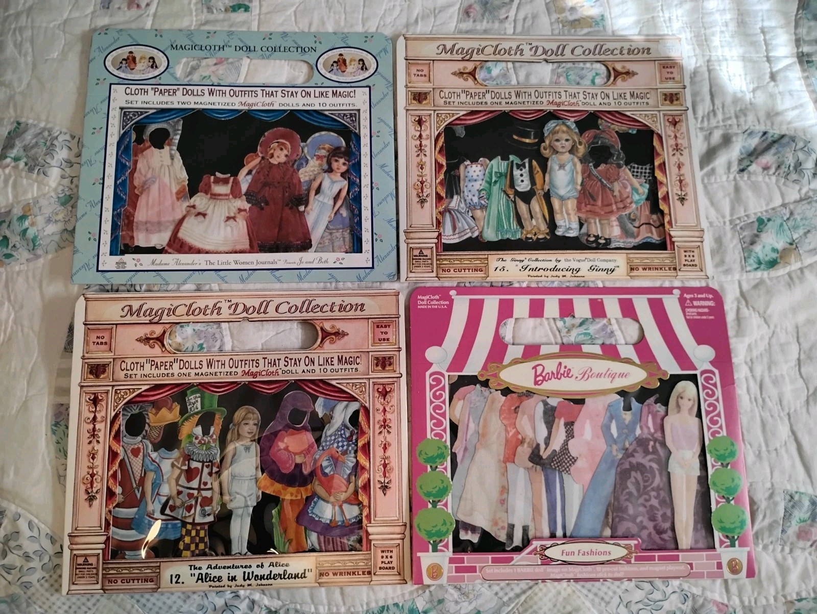 Vintage New 4 Sets MAGICLOTH Paper Doll Ginny-Alice In Wonderland-Barbie-Jo/Beth