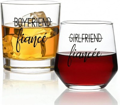 Women, for Newly Engaged Couple, Whiskey Wine Glasses, Engagement Party