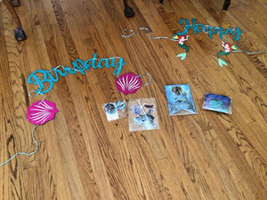 Ariel Little Mermaid Birthday Party Decorations ,cupcakes stickers, banner +