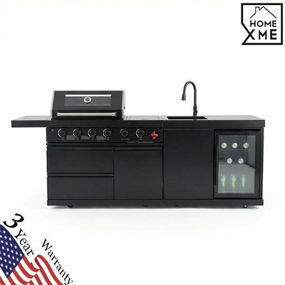 44in 5-Burner Outdoor Kitchen Bar 75300BTU SS304 LPG/NG Barbecue Island Grill