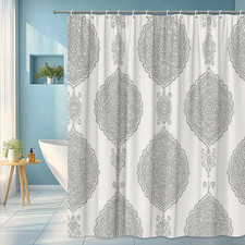 Elegant Grey Floral Shower Curtain - Waterproof Fabric Design