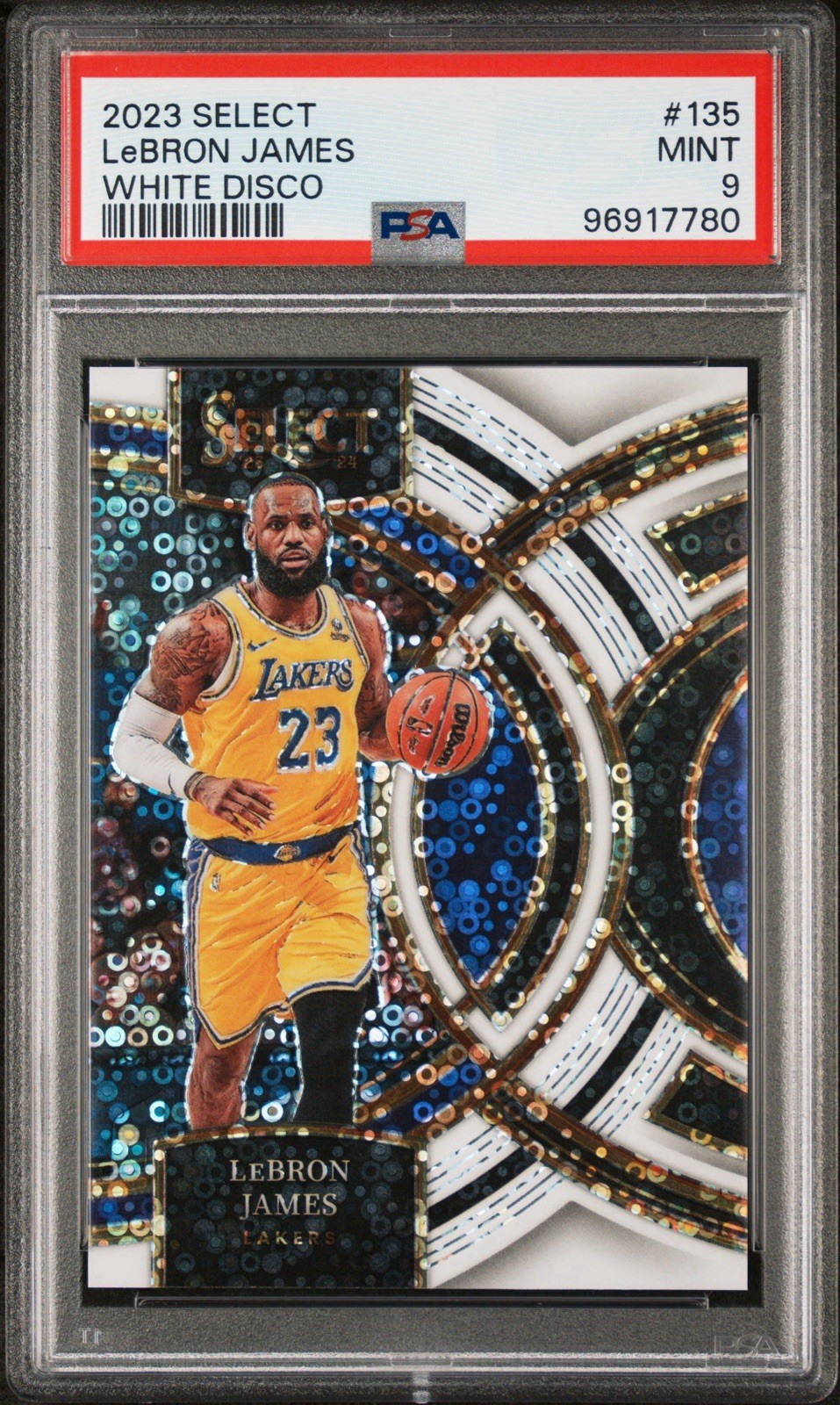2023-24 Panini Select LeBron James #135 Premier Level  White Disco /75 PSA 9