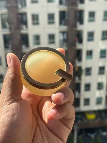 Vintage Murano Uranium Glass Ashtray 2.3" - Brass Trim Glowing Vaseline Glass MC