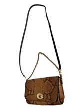 Coach Mini Snakeskin Print Leather Turnlock Chain Shoulder Bag Crossbody Handbag