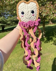 Handmade Crochet Jellyfish Plush Stuffed Animal, Purple Tan, Small (6-14 in)