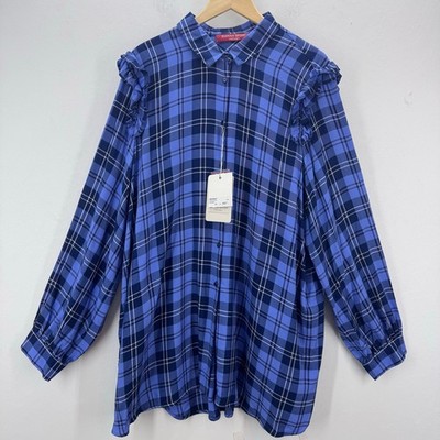 NWT Marina Rinaldi Sport Womens Plus 22 Button Up Shirt Plaids Casual Momcore