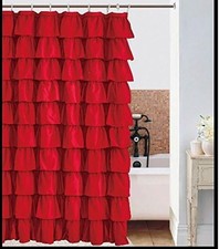 Spring Home Red Ruffle Fabric Shower Curtain 72x72 Polyester Bath Decor